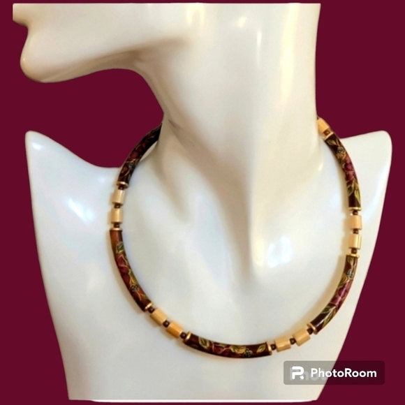 VTG 1970s Japanese Floral Acrylic Tube Beaded Choker Necklace - Picture 1 of 8
